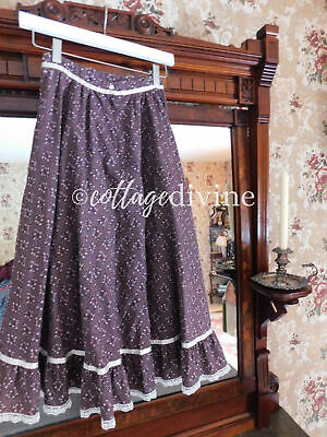 Prairie Rose Brown Calico Lace Gunne Sax Gunnies Vtg 1970s Hippie Skirt, XXS XS - Fresh Stock Dated February 2026