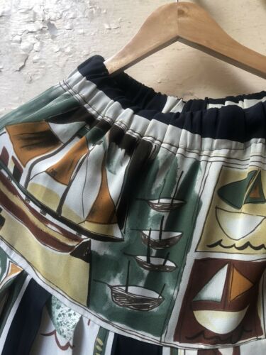 vintage Navy Blue Pleated italian Sailboat Ocean Sail Anchor summer maxi skirt - Fresh Stock Dated February 2026