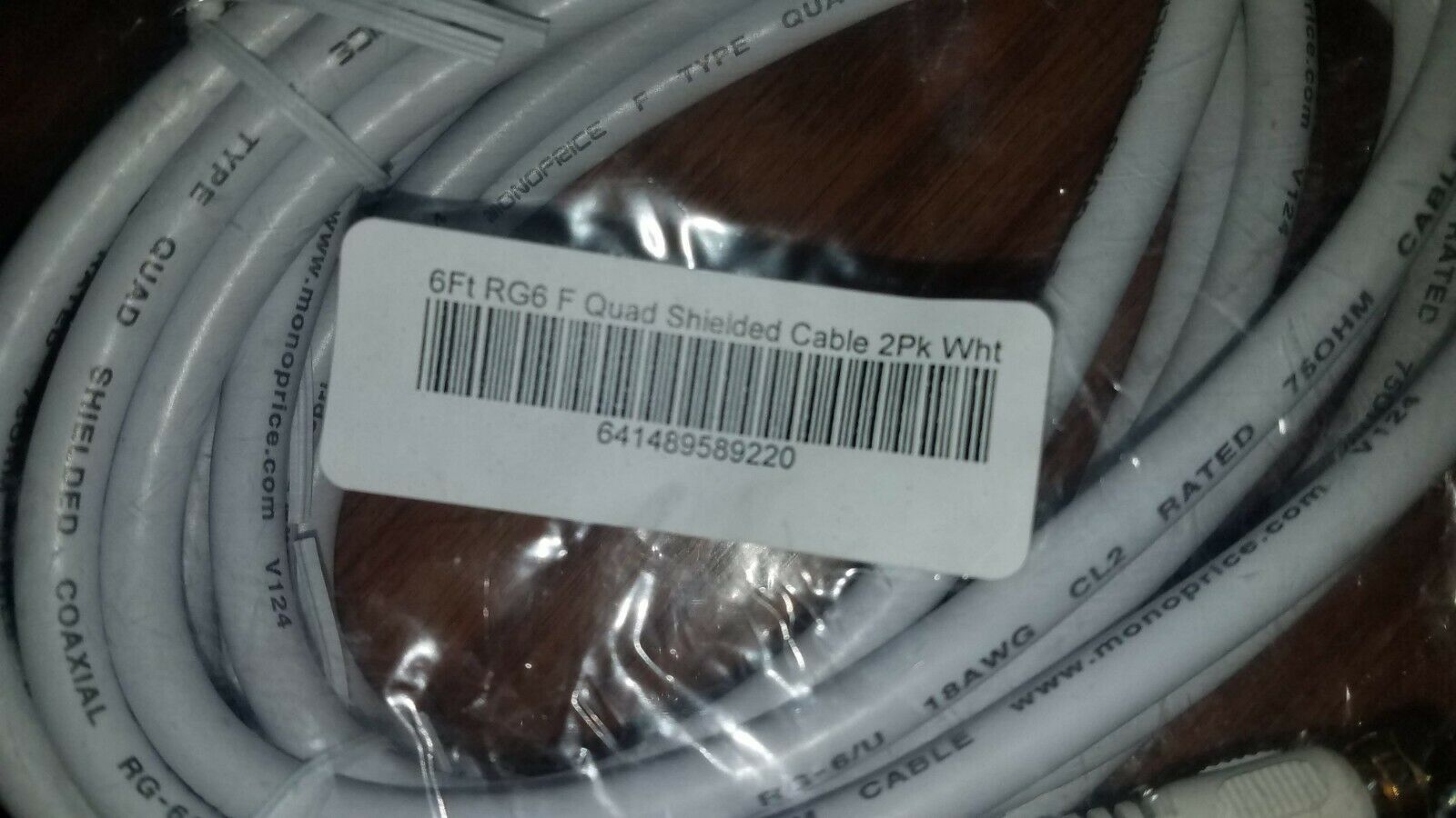 6Ft RG6 F Quad Shielded Cable 2Pk White - Fresh Stock Dated February 2026
