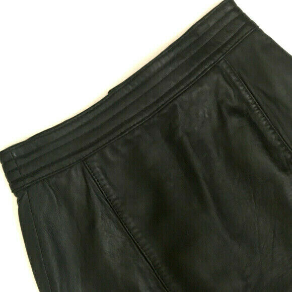 Vintage Brass Plum Black Leather Mini Skirt Sz 7 High Waisted Moto Paneling 80s - Fresh Stock Dated February 2026