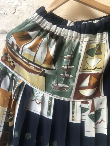 vintage Navy Blue Pleated italian Sailboat Ocean Sail Anchor summer maxi skirt - Fresh Stock Dated February 2026