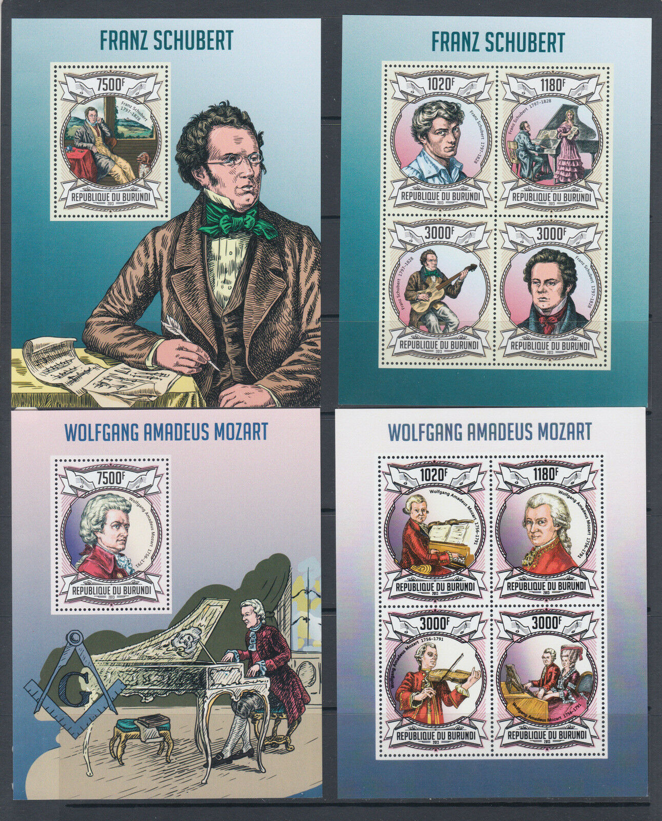 Burundi Sc 1291-1340 MNH. 2013 Artists, Actors & Musicians, cplt set of 50 s/s - Fresh Stock Dated January 2026