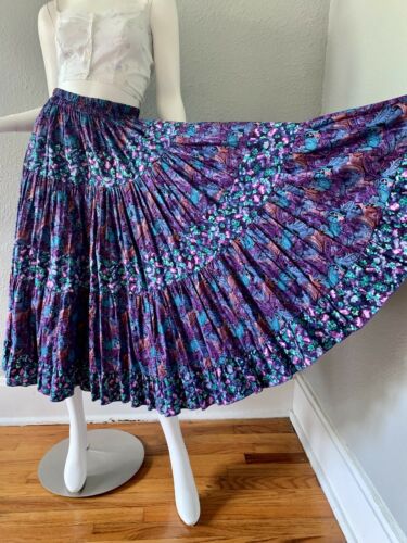 Vintage 70s Purple Hippie Festival BOHO Floral Paisley Tiered Maxi Skirt S/M - Fresh Stock Dated February 2026