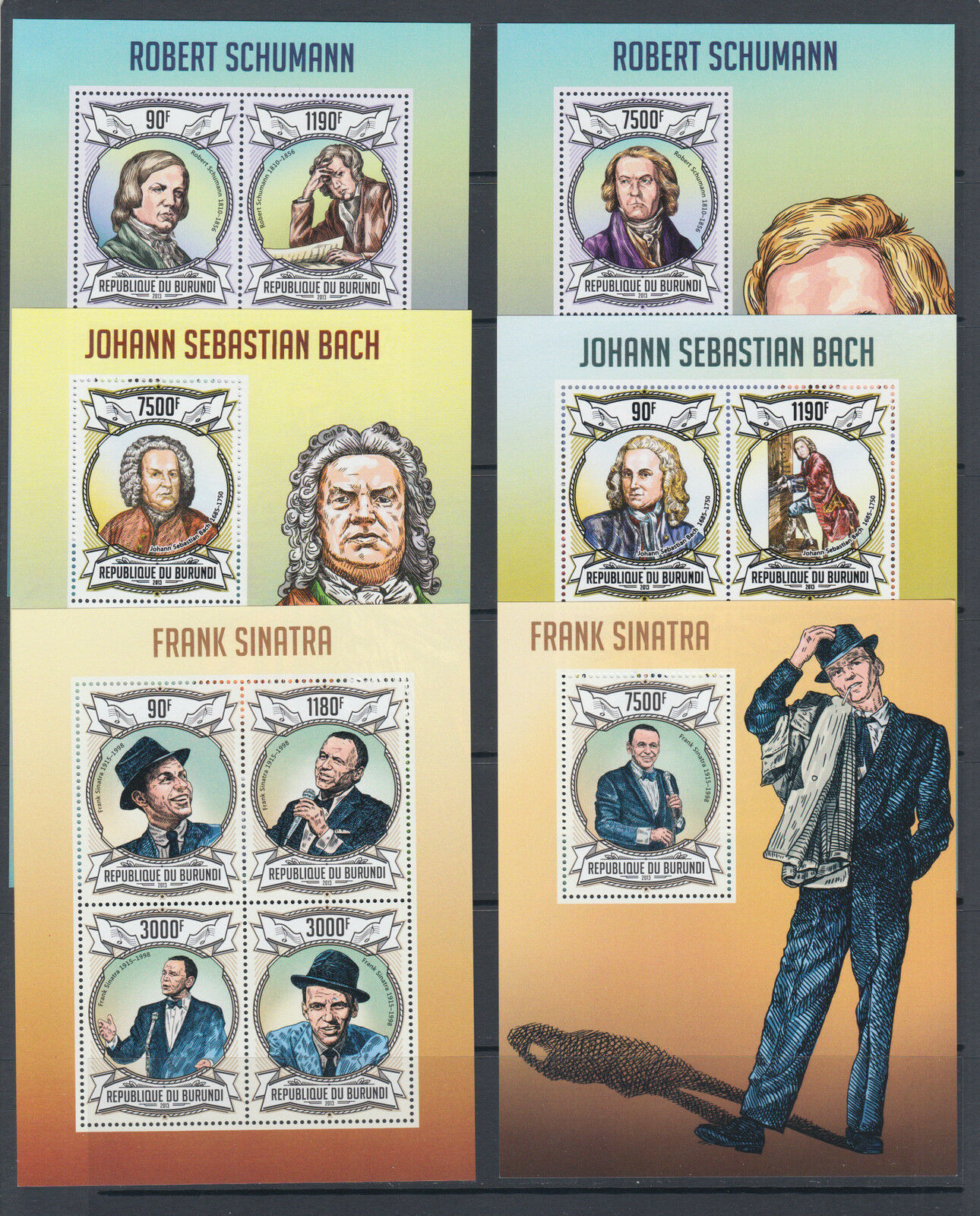 Burundi Sc 1291-1340 MNH. 2013 Artists, Actors & Musicians, cplt set of 50 s/s - Fresh Stock Dated January 2026