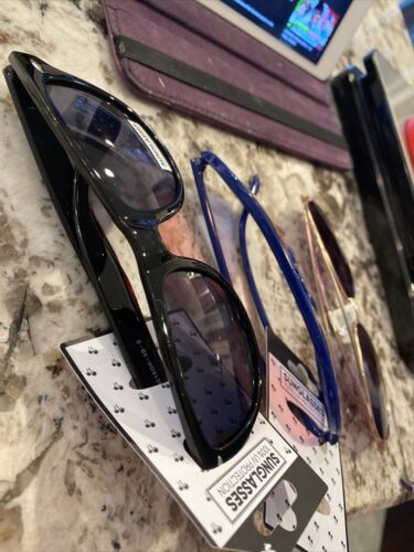 Three pairs of unisex sunglasses, black gold and blue￼ - Fresh Stock Dated February 2026