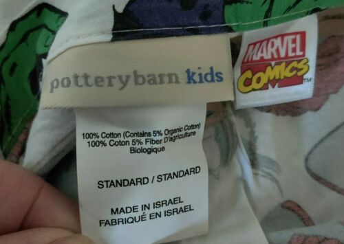 Pottery Barn Kids Marvel Comics Standard Sham Hulk Captain America Avengers - Fresh Stock Dated December 2025