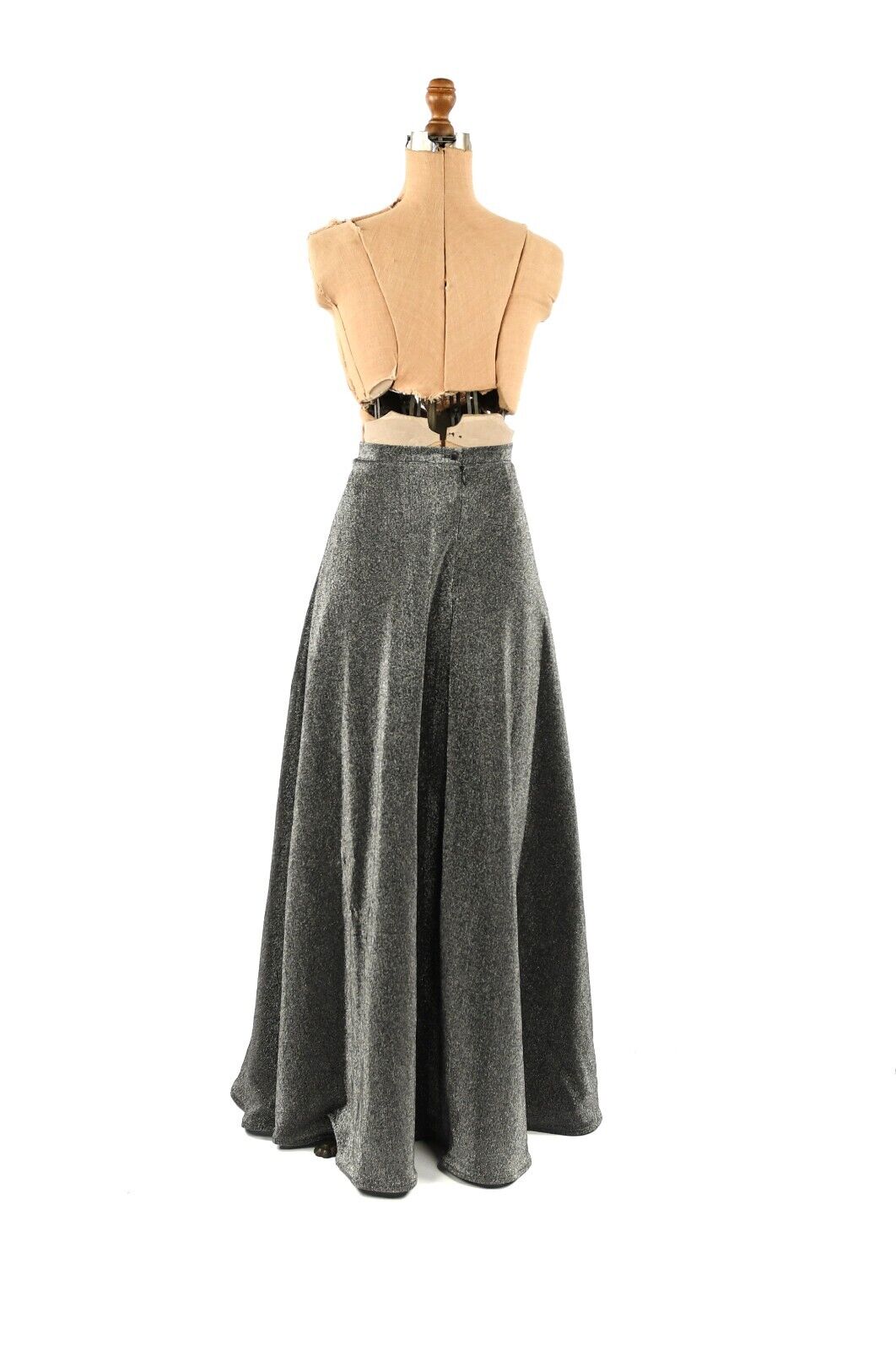 Vintage 80s Metallic Black + Silver Lurex High Waist A Line Sweep Maxi Skirt M - Fresh Stock Dated March 2026