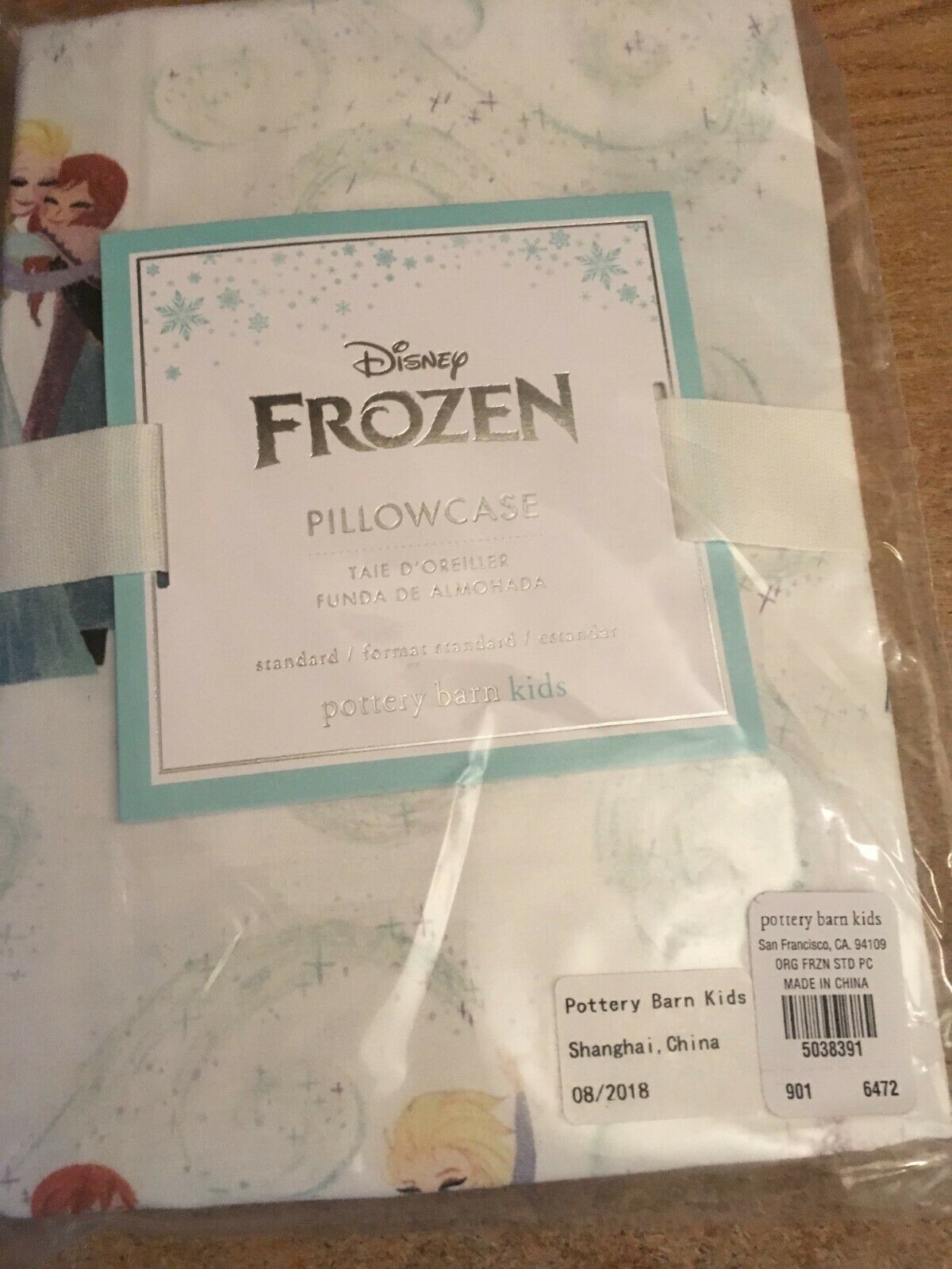 Pottery Barn Disney Organic Frozen One Standard Pillowcase Light Blue 100%Cotton - Fresh Stock Dated December 2025
