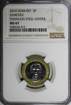 Dominican Republic Sánchez 2010 5 Pesos NGC MS67  TOP GRADED BY NGC KM# 89 (13) - Fresh Stock Dated February 2026