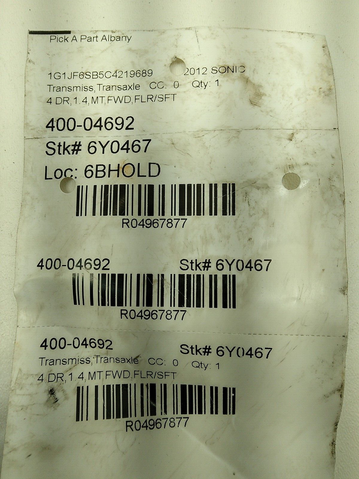 2012-2015 Chevrolet Sonic 1.4L Manual 6 Speed Transmission Gearbox - Fresh Stock Dated February 2026