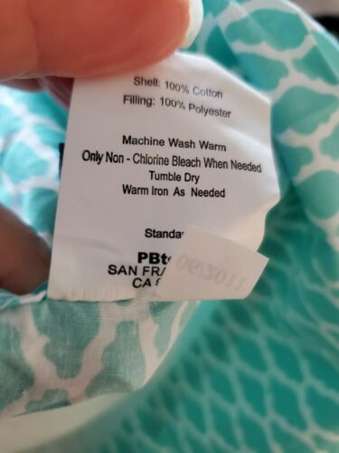 PB Teen Teal Lime Green Grey Black Quilted Reversible Pillow Sham 26x20