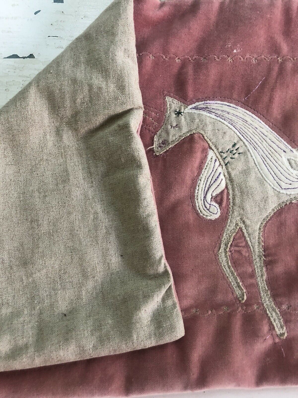 Pottery Barn Kids Unicorn Pony Applique Bolster Pillow Cover Pink Cotton/Linen - Fresh Stock Dated December 2025