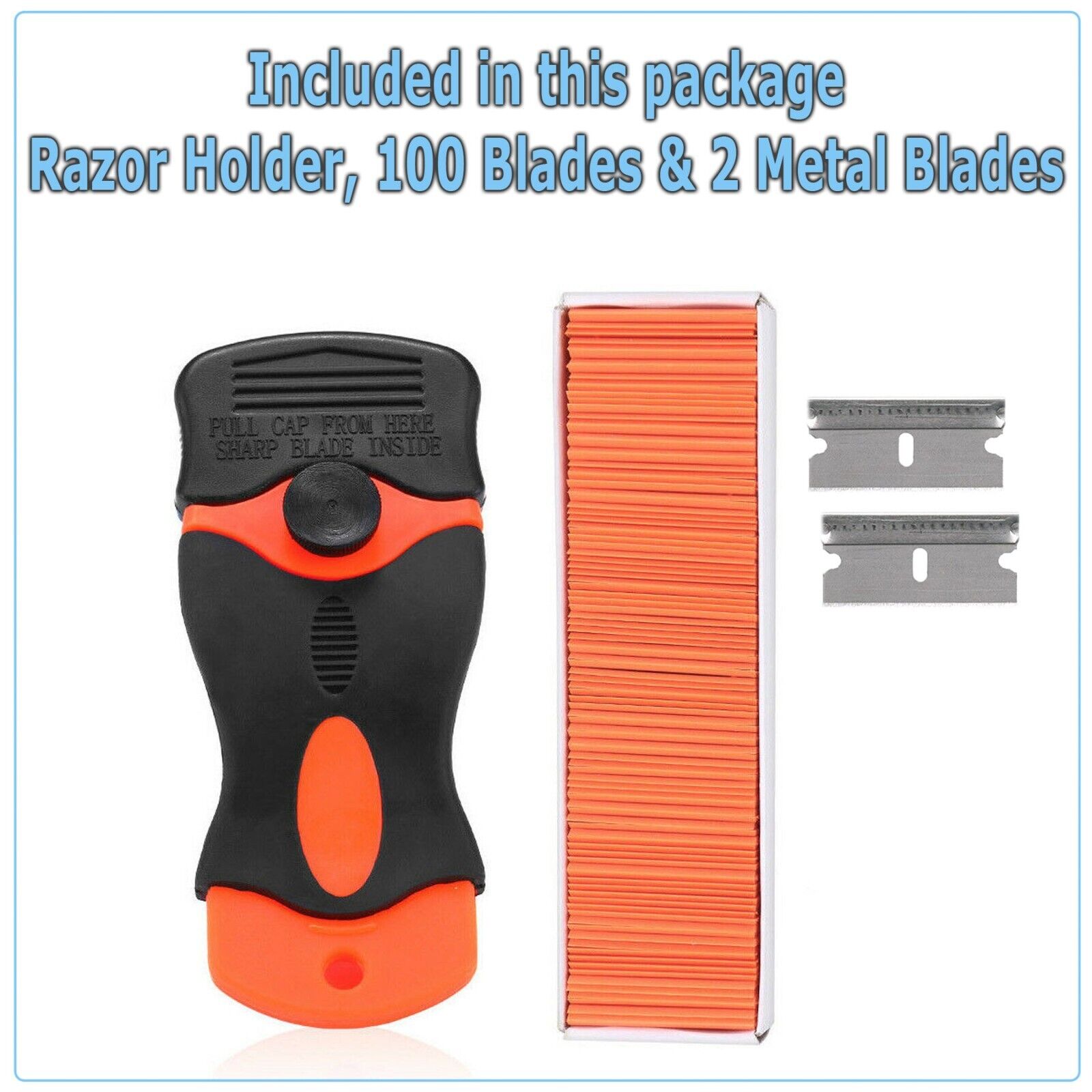 100 Pcs Plastic Razor Blades + 2 Razor Scraper Double Edged Sticker Removal Tool - Fresh Stock Dated February 2026
