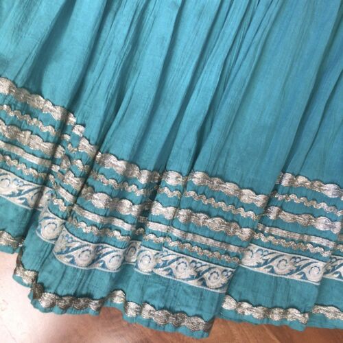 Vintage 50s Mexican Navajo Circle Gauze Turquoise Aqua Silver Peasant Skirt S 4 - Fresh Stock Dated February 2026