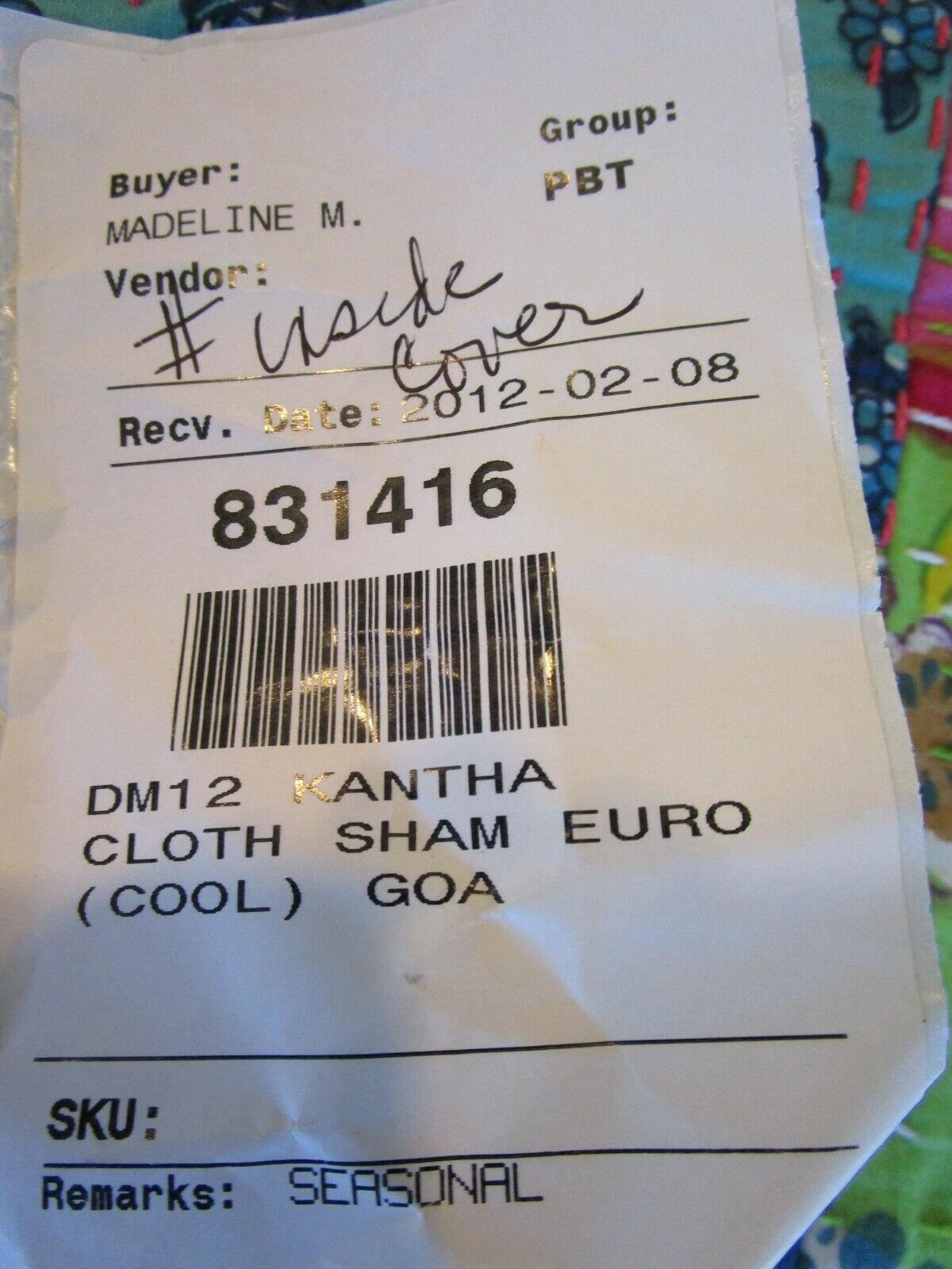 Pottery Barn Teen Kantha cloth Jaipur 26 Euro sham cool photo shoot sample - Fresh Stock Dated December 2025