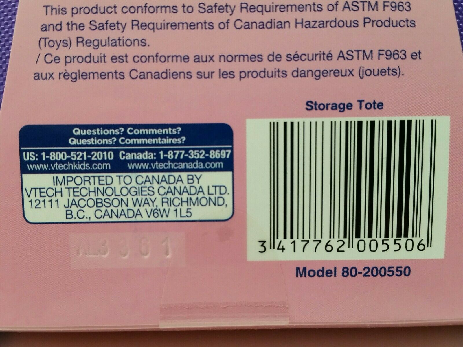 8x Vtech Innotab Storage Tote, Wholesaler Mixed Case of 8 w/ 2 styles Pink, Gray - Fresh Stock Dated February 2026