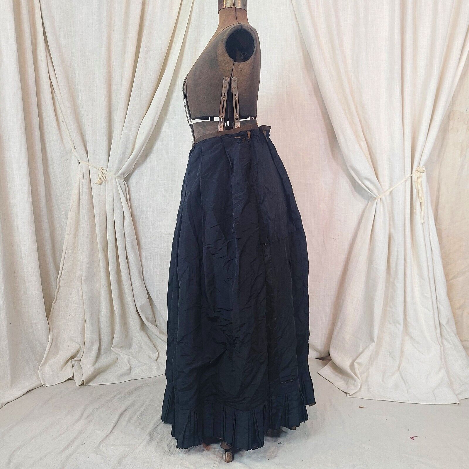 Antique Victorian 1800s Edwardian Black Taffeta Maxi Skirt Ruffle Pleated As is - Fresh Stock Dated March 2026