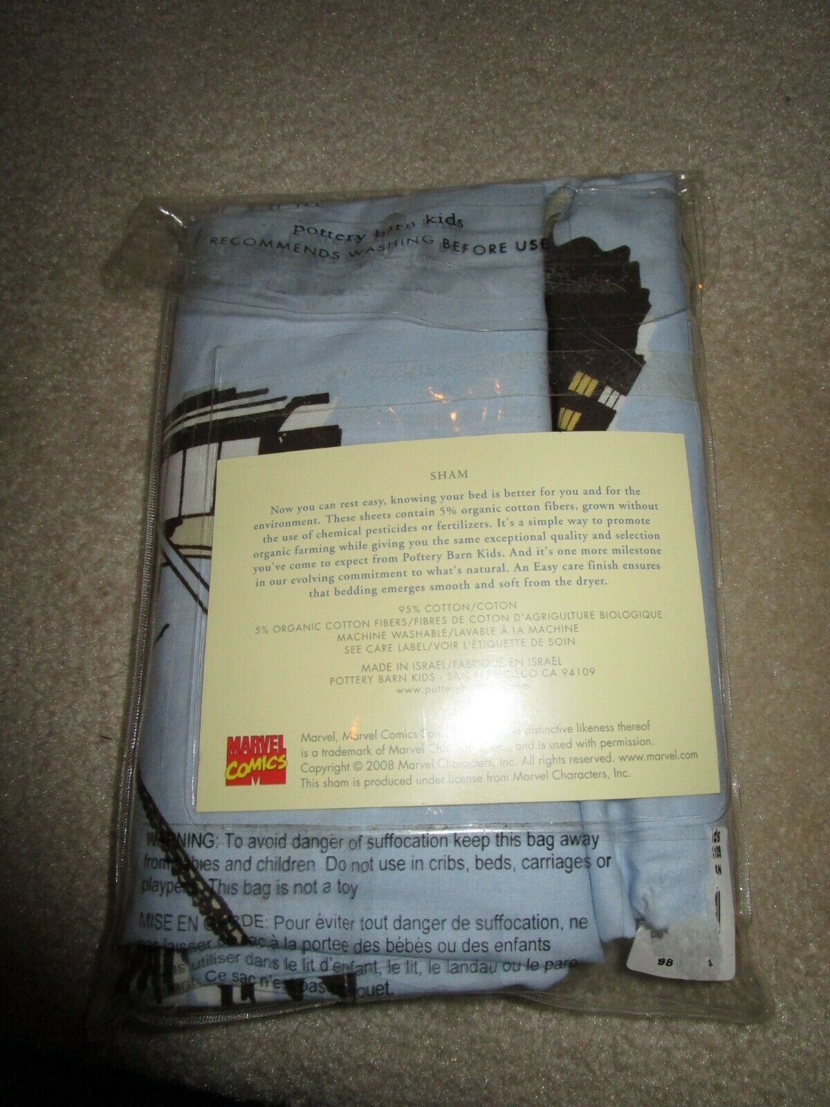 NEW POTTERY BARN KIDS SPIDERMAN SHAM NEW IN PACKAGE STANDARD - Fresh Stock Dated January 2026