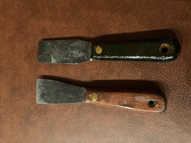 Two Vintage Wood Handled 1 1/4 Putty Knife Scrapers - Fresh Stock Dated February 2026