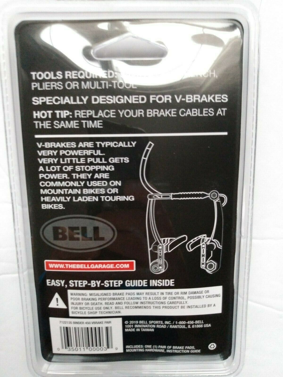 Bell Sports Binder 450 Replacement V-Brake Pads, Black BRAND NEW Factory Sealed - Fresh Stock Dated February 2026