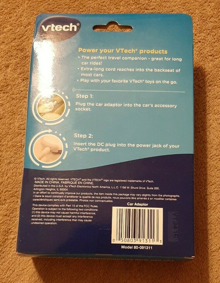 Vtech Car Adaptor SEALED NEW for use with all compatible VTech products - Fresh Stock Dated February 2026