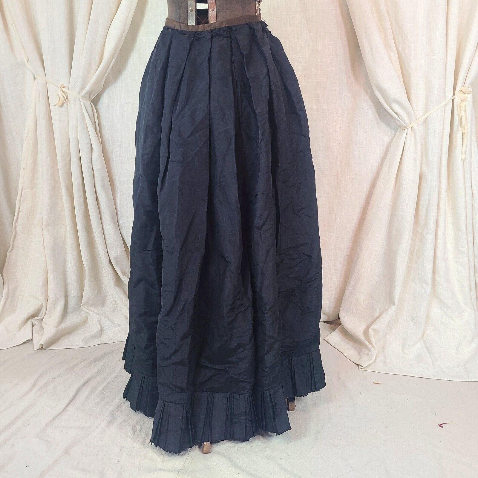 Antique Victorian 1800s Edwardian Black Taffeta Maxi Skirt Ruffle Pleated As is - Fresh Stock Dated March 2026
