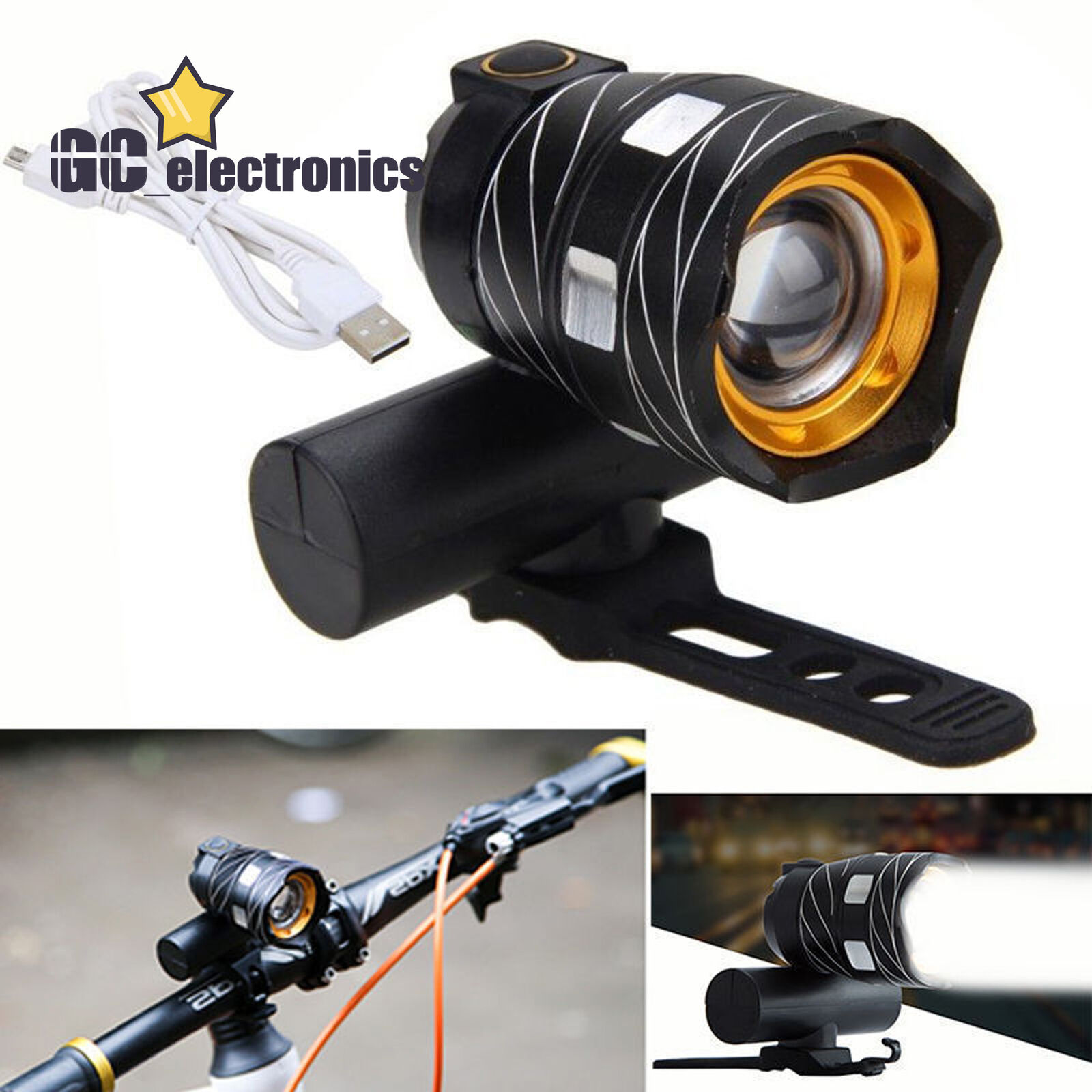 USB chargeable LED Bicycle Headlight Bike Head Light Front Lamp Cycling+HornA3GS - Fresh Stock Dated February 2026
