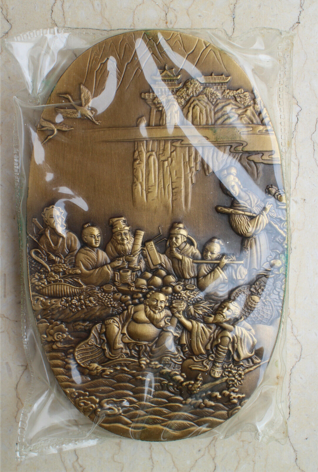 Pair 2011 China 120x76mm Medals (Brass & Copper) - Eight Immortals Crossing Sea - Fresh Stock Dated February 2026