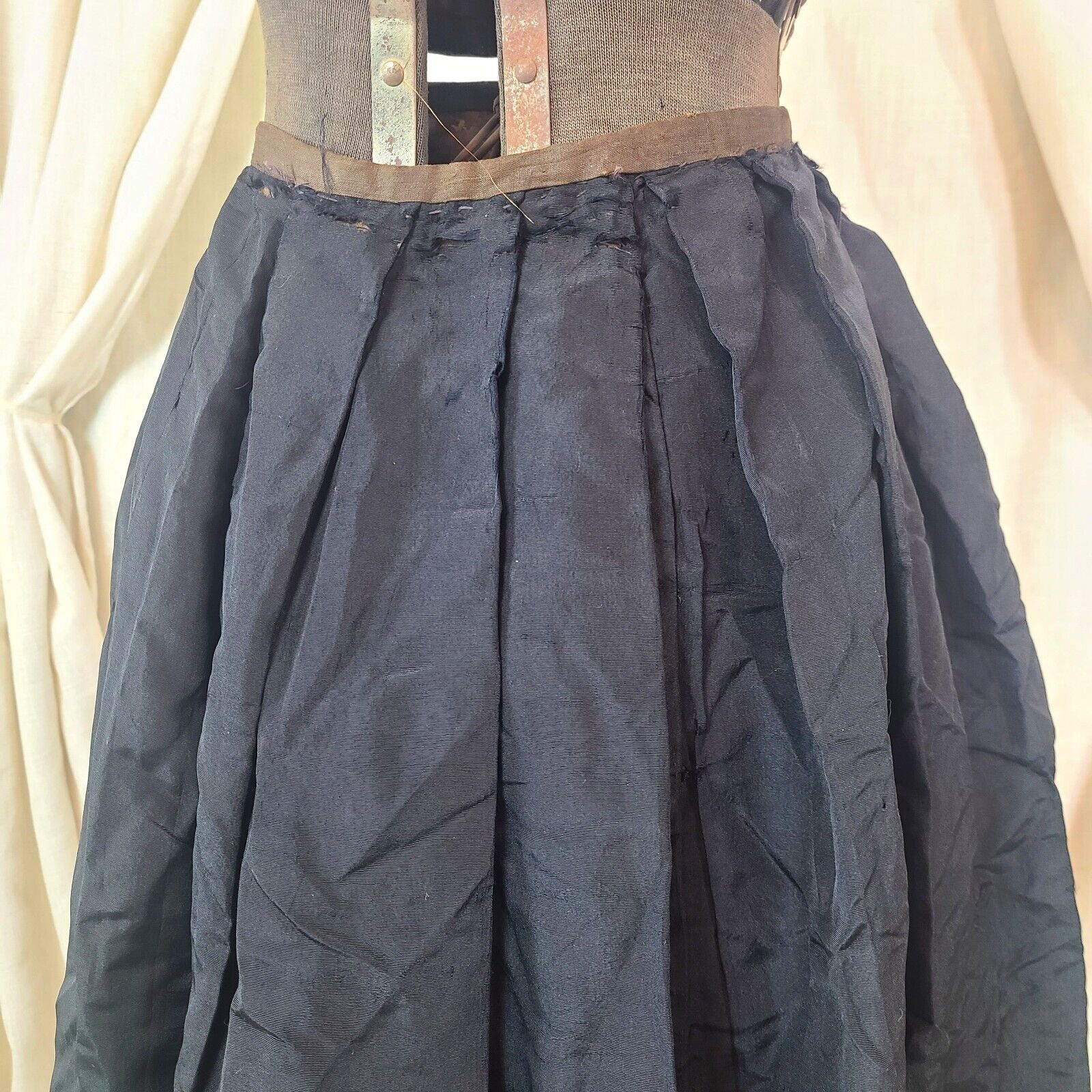 Antique Victorian 1800s Edwardian Black Taffeta Maxi Skirt Ruffle Pleated As is - Fresh Stock Dated March 2026