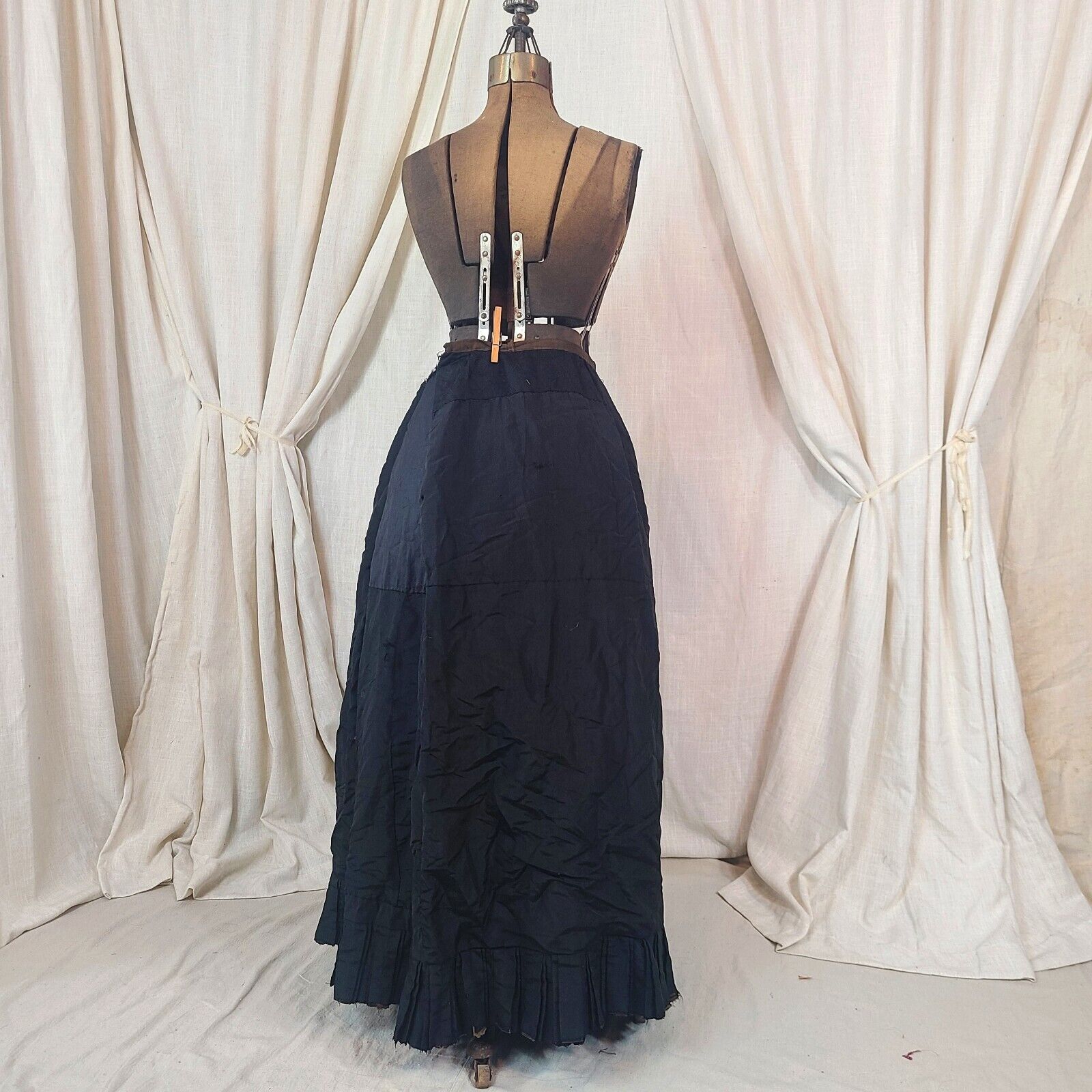 Antique Victorian 1800s Edwardian Black Taffeta Maxi Skirt Ruffle Pleated As is - Fresh Stock Dated March 2026