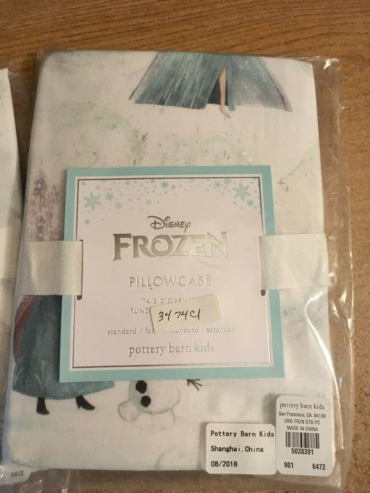 Pottery Barn Disney Organic Frozen One Standard Pillowcase Light Blue 100%Cotton - Fresh Stock Dated December 2025