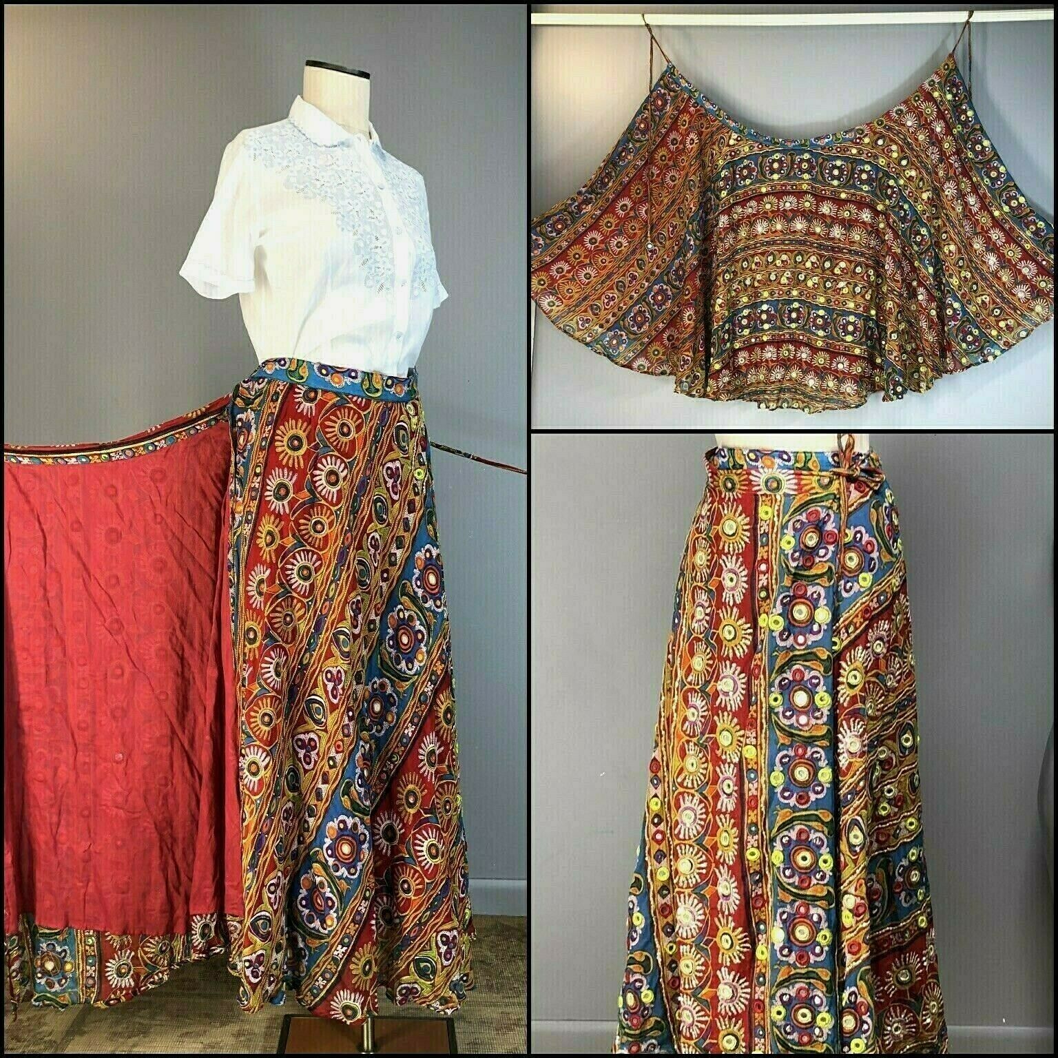 Vtg 90s Skirt Wrap Y2K India Cotton Hippie Bohemian Festival Mirror Sequin Maxi - Fresh Stock Dated February 2026