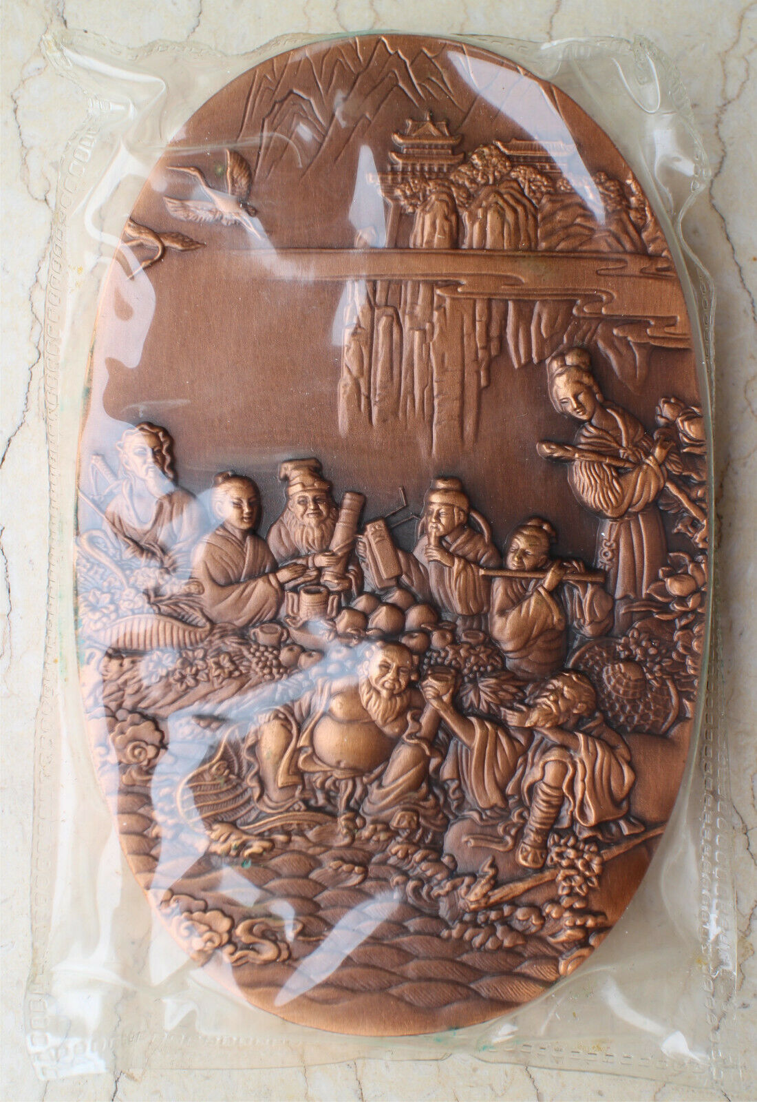 Pair 2011 China 120x76mm Medals (Brass & Copper) - Eight Immortals Crossing Sea - Fresh Stock Dated February 2026