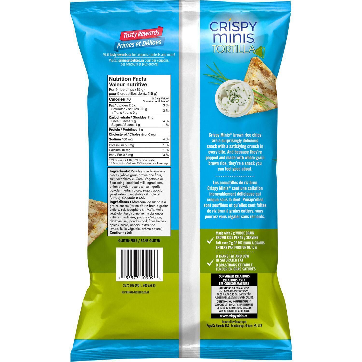 3 Bags of Quaker Crispy Minis Tortilla Sour Cream & Chive Rice Chips 100g Each - Fresh Stock Dated February 2026