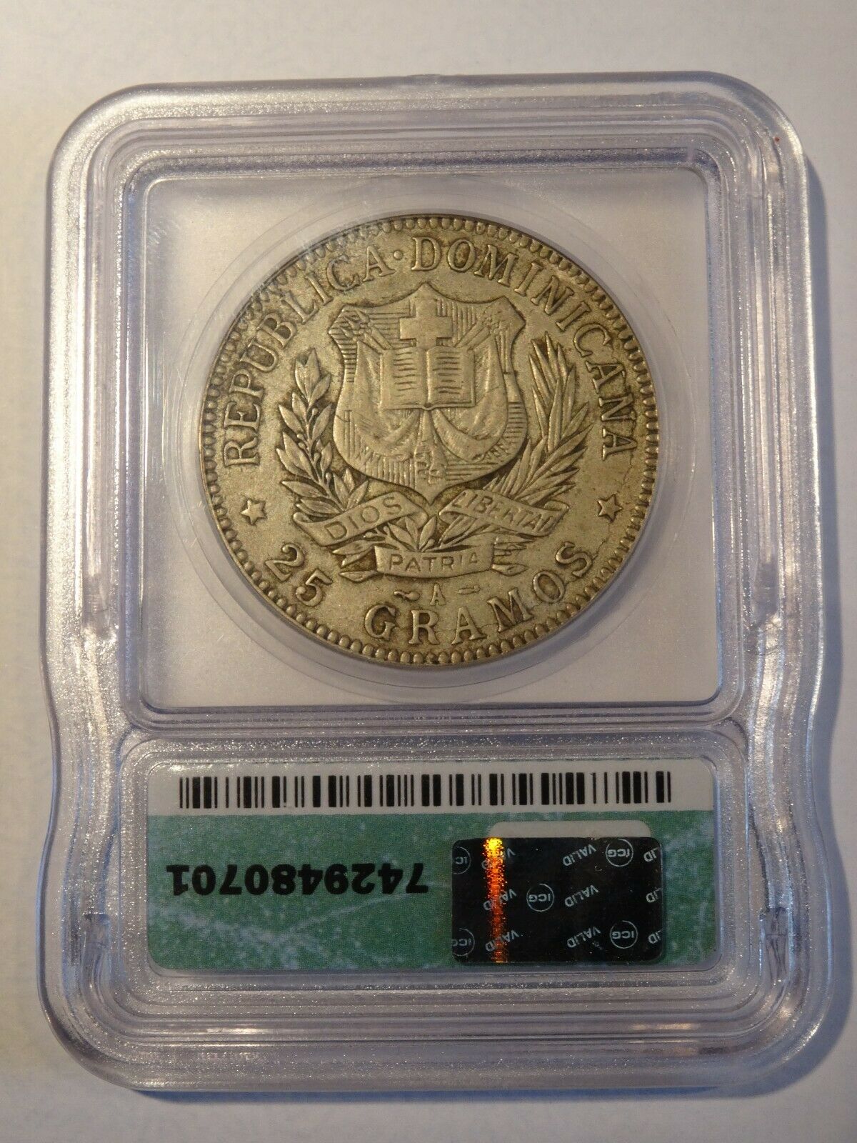 1 Peso Silver Dominican Republic 1897-A ICG XF-45 KM# 16 - Fresh Stock Dated December 2025