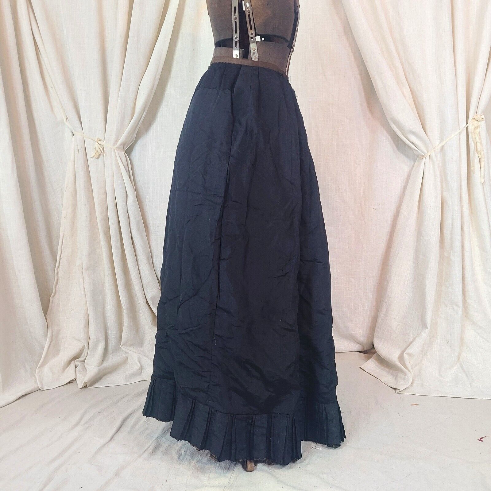 Antique Victorian 1800s Edwardian Black Taffeta Maxi Skirt Ruffle Pleated As is - Fresh Stock Dated March 2026