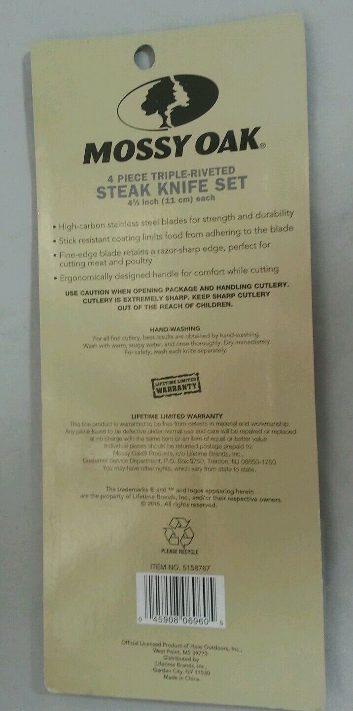 Mossy Oak 4 Piece Steak Knife Knives Set Camo High Carbon Stainless Steel PINK - Fresh Stock Dated January 2026