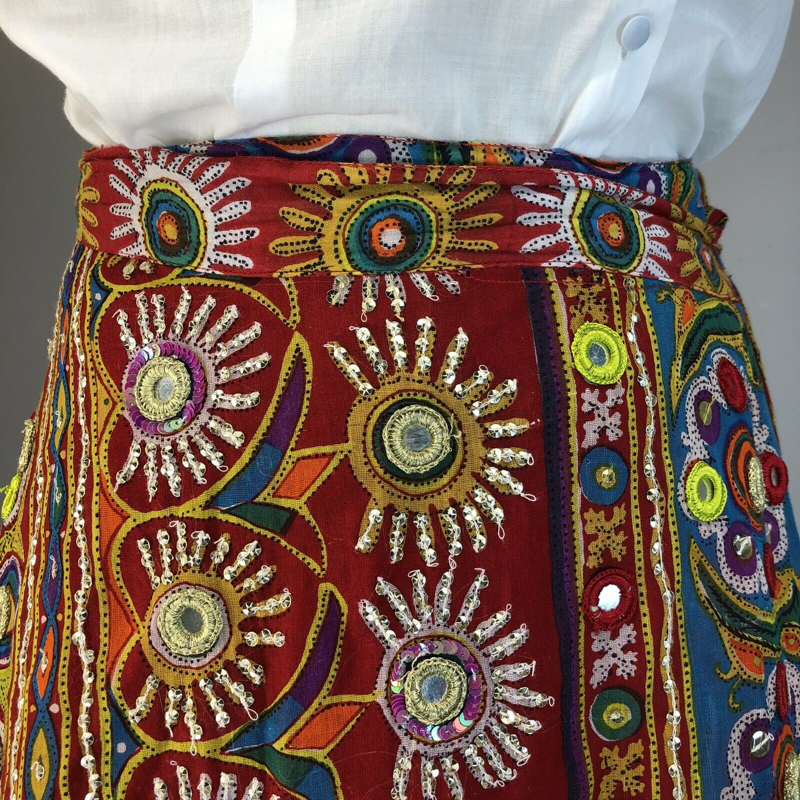 Vtg 90s Skirt Wrap Y2K India Cotton Hippie Bohemian Festival Mirror Sequin Maxi - Fresh Stock Dated February 2026