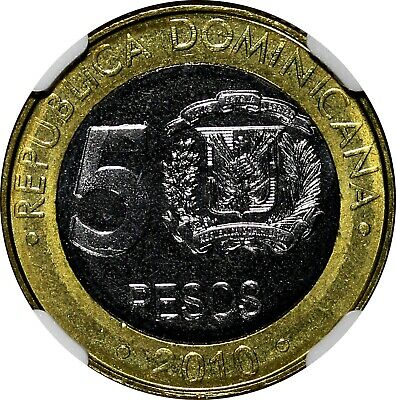 Dominican Republic Sánchez 2010 5 Pesos NGC MS67  TOP GRADED BY NGC KM# 89 (13) - Fresh Stock Dated February 2026