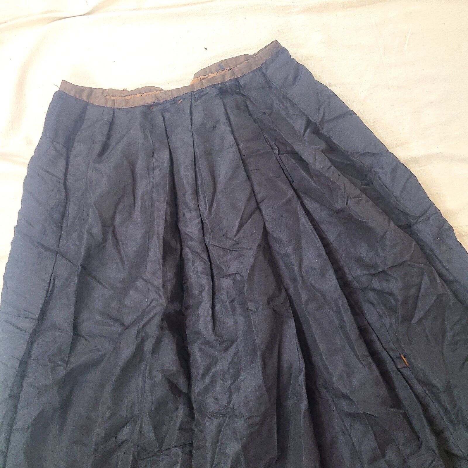 Antique Victorian 1800s Edwardian Black Taffeta Maxi Skirt Ruffle Pleated As is - Fresh Stock Dated March 2026