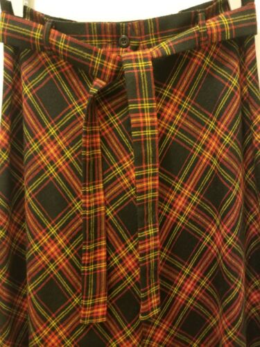 Vintage Saks Fifth Avenue Long Wool Skirt w/Belt Black/Yellow/ Red Plaid Unlined - Fresh Stock Dated February 2026
