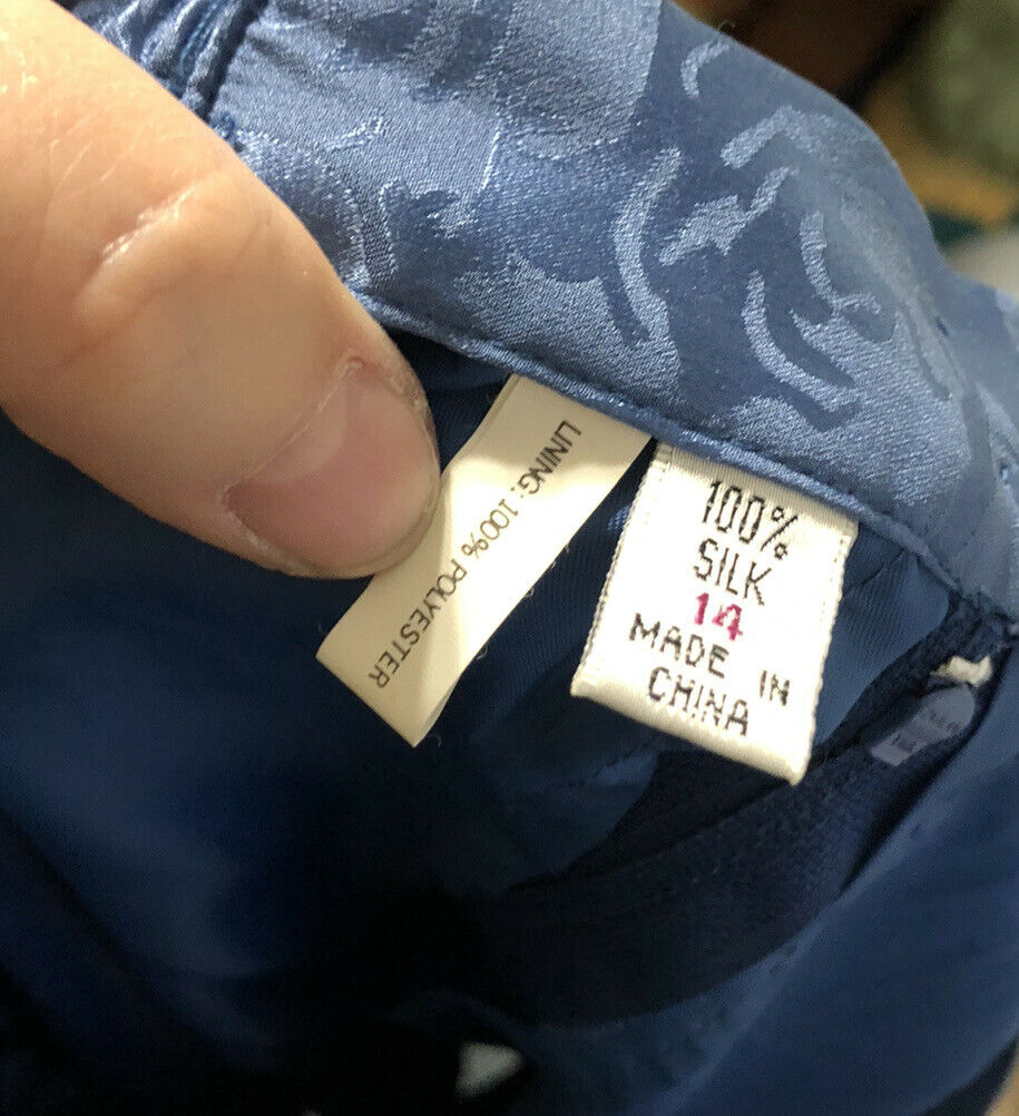 Vintage Roses Floral Pencil Skirt Blue Size 14 Silk - Fresh Stock Dated March 2026