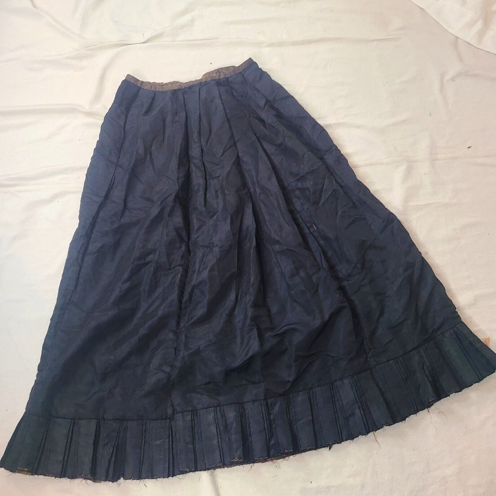 Antique Victorian 1800s Edwardian Black Taffeta Maxi Skirt Ruffle Pleated As is - Fresh Stock Dated March 2026