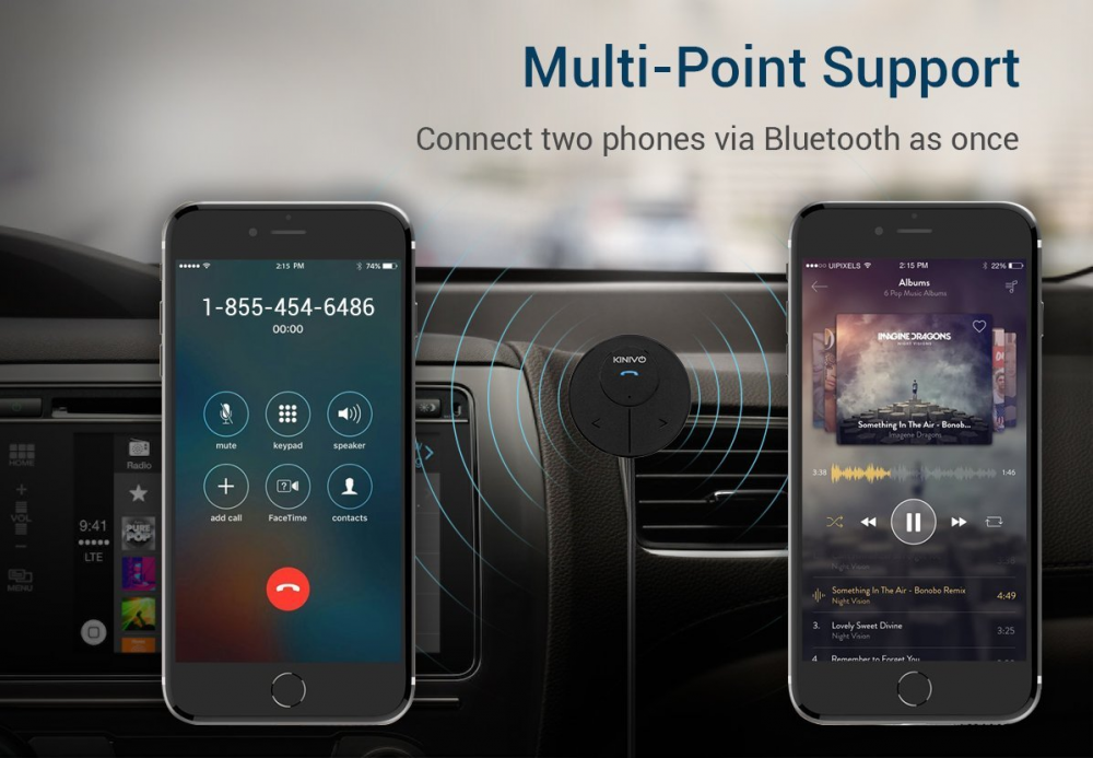 Kinivo BTC480 Bluetooth Hands-Free Car Kit Aux Input Jack 3.5 mm Magnetic Mount - Fresh Stock Dated December 2025