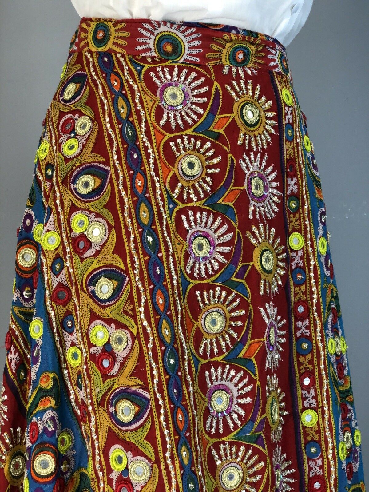 Vtg 90s Skirt Wrap Y2K India Cotton Hippie Bohemian Festival Mirror Sequin Maxi - Fresh Stock Dated February 2026