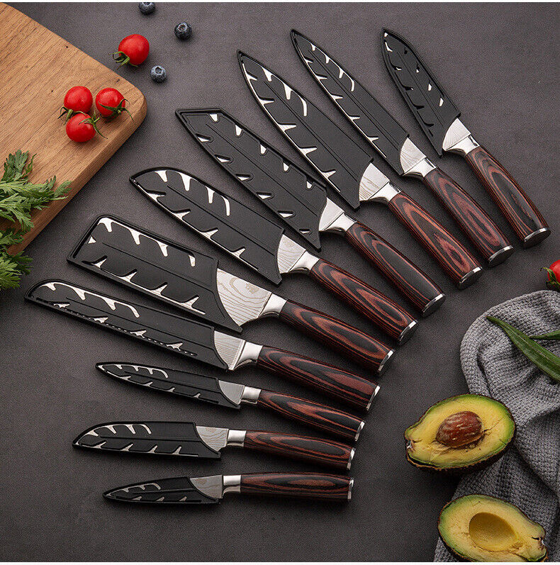 Kitchen Knife Set Japanese Damascus Pattern Chef Knives Stainless Steel Cleaver - Fresh Stock Dated February 2026