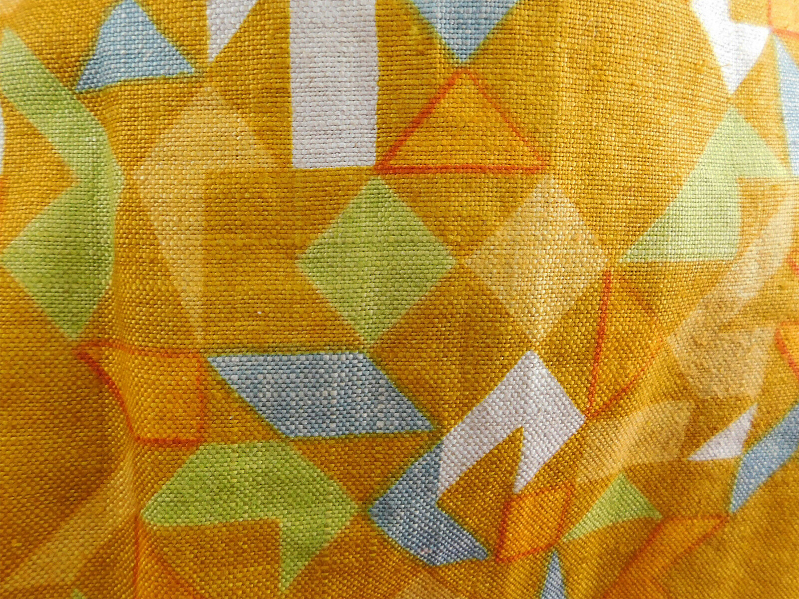 Vintage Bright Gold Yellow Woven Linen Abstract Geometric Pattern Pencil Skirt - Fresh Stock Dated February 2026