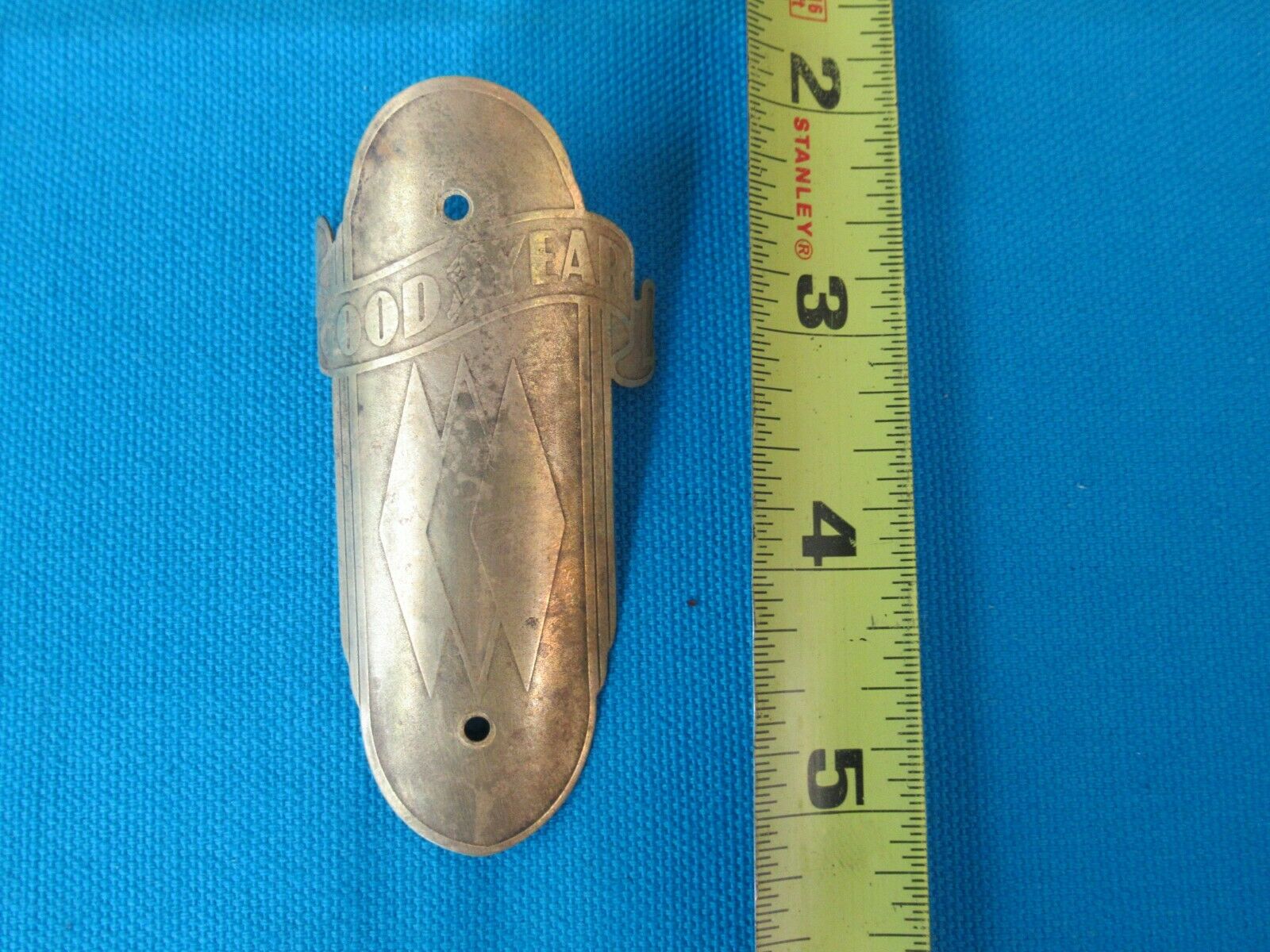 Vintage Goodyear Diamond Icon Brass Bicycle Head Badge 3-1/8