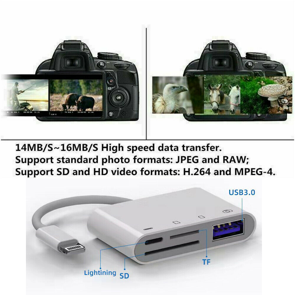 4 in1 USB to Card Reader Adapter USB Camera Micro SD Memory Slot for iPhone iPad - Fresh Stock Dated February 2026