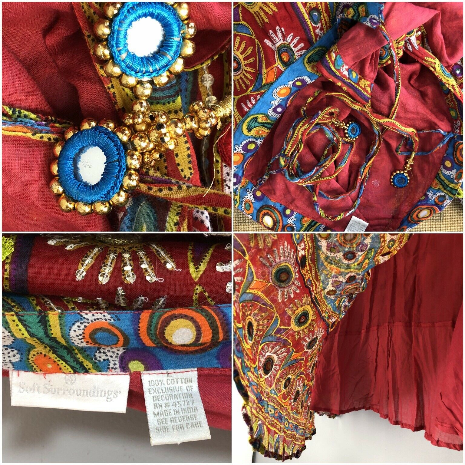 Vtg 90s Skirt Wrap Y2K India Cotton Hippie Bohemian Festival Mirror Sequin Maxi - Fresh Stock Dated February 2026